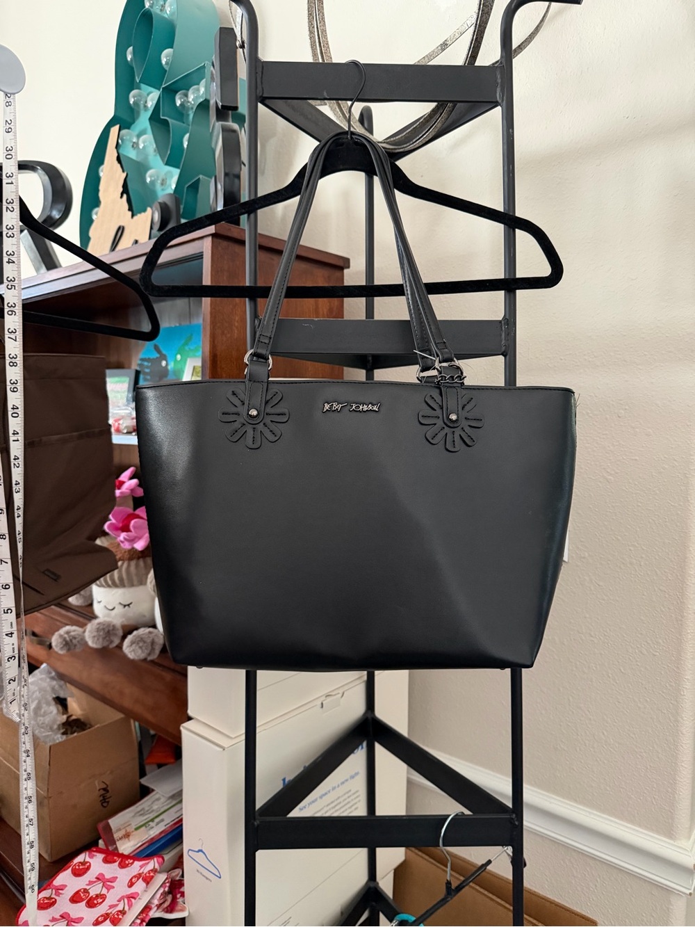 Betsey Johnson Black Floral Applique Tote